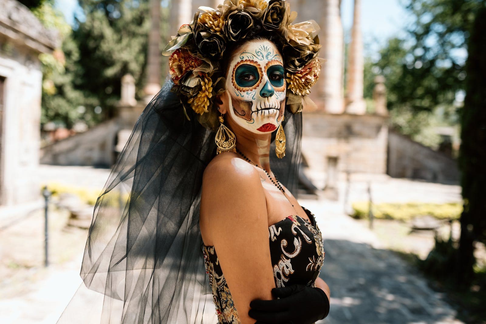 Woman in a Costume and Makeup for the Day of the Dead Celebrations in Mexico