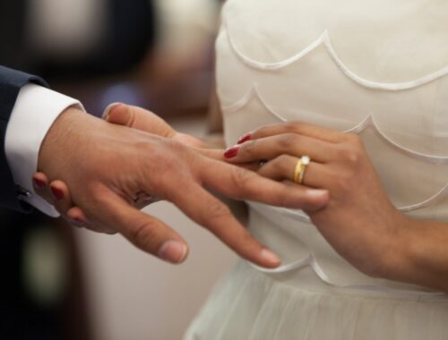 Bride Putting a Ring on Grooms Hand
