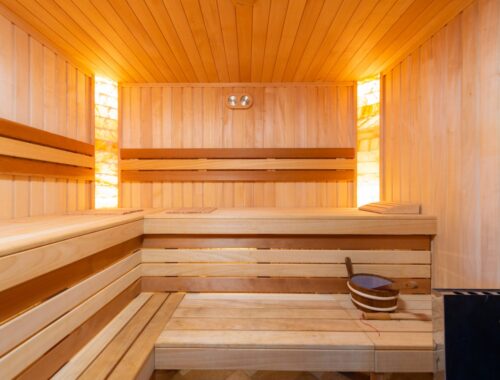 An Empty Wooden Sauna