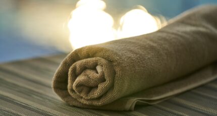 towel by a pool in a spa hotel