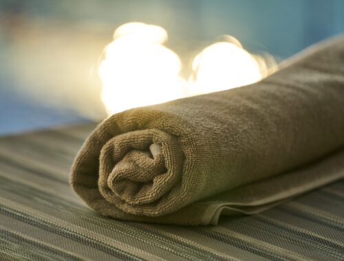 towel by a pool in a spa hotel