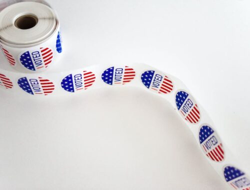 I Voted Sticker Spool on White Surface