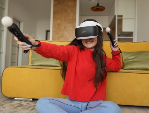 A Woman Using Virtual Reality Headset